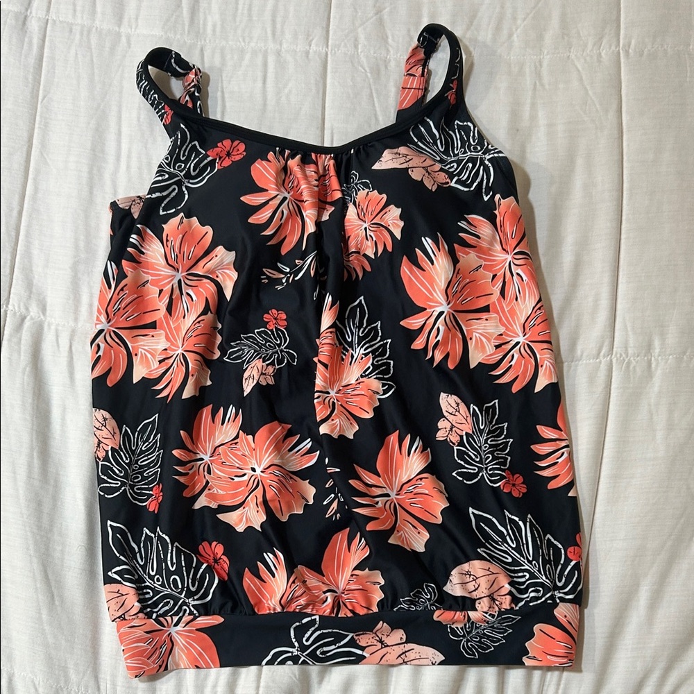 Floral Black and Pink Women's Top Swimwear